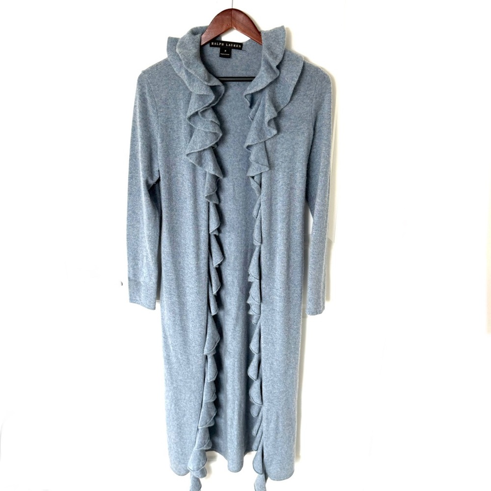 Ralph Lauren Black Label 100% Cashmere Ruffle Duster Long Cardigan Size Large